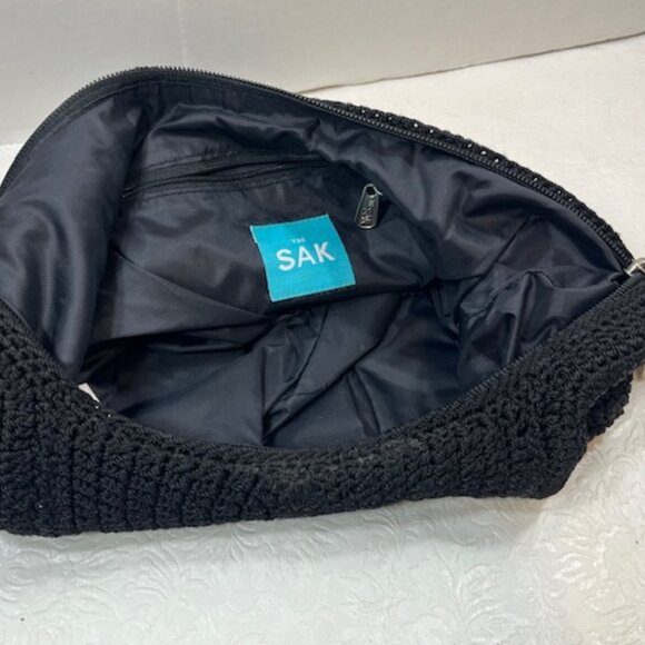 The Sak Hand-Crocheted Black Hobo Bohemian Styled Shoulder Bag Purse - Picture 9 of 12